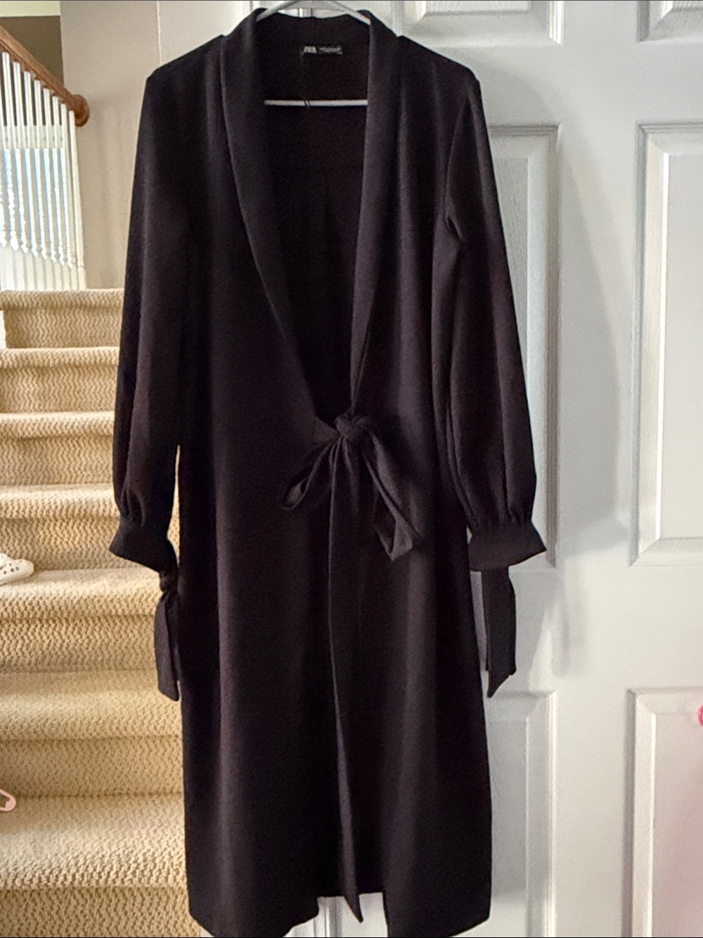 Zara Black Tie-Waist Long Robe jacket -